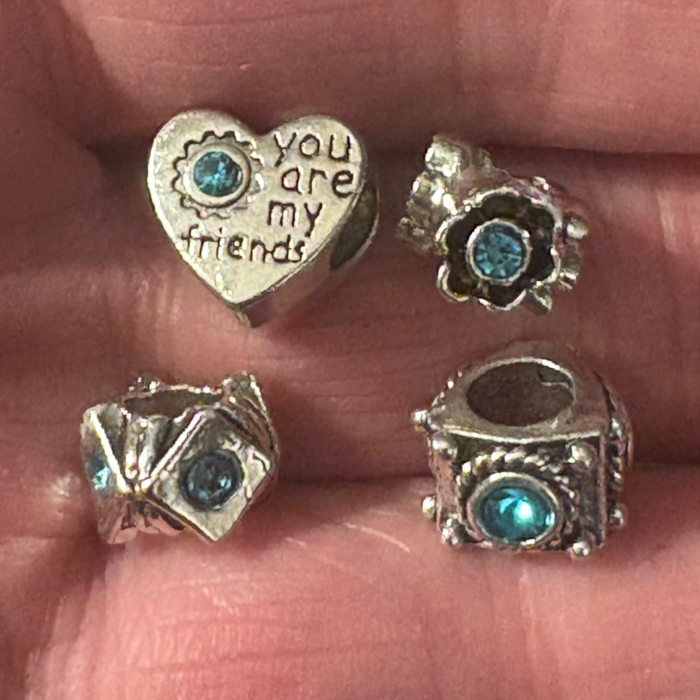 Charms- for bracelet (4) Silver like blueish turquoise nwt